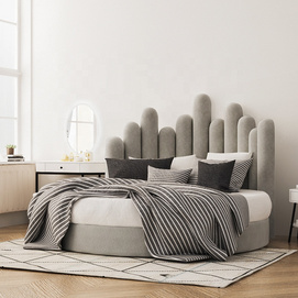 Italian Designer Modern Soft Bed Wooden Blue Grey Velvet Double Queen King Size Round Bed