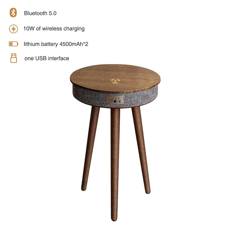 Living room round wood nodic smart furniture side table speaker coffee table with speaker and wireless charger