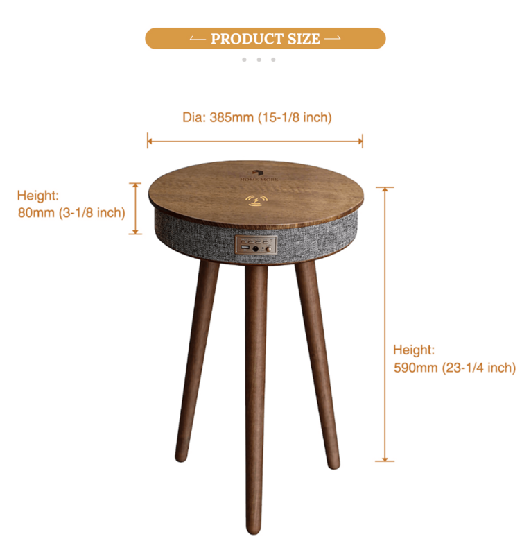 Living room round wood nodic smart furniture side table speaker coffee table with speaker and wireless charger
