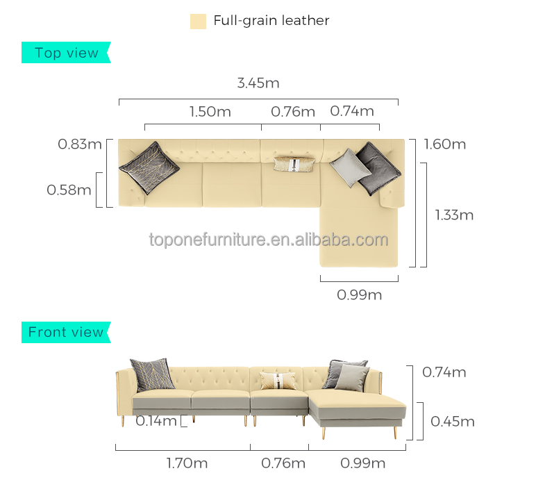 Modern Home Furniture Italy Grey Top Grain White Genuine Leather Sofas Set For Living Room