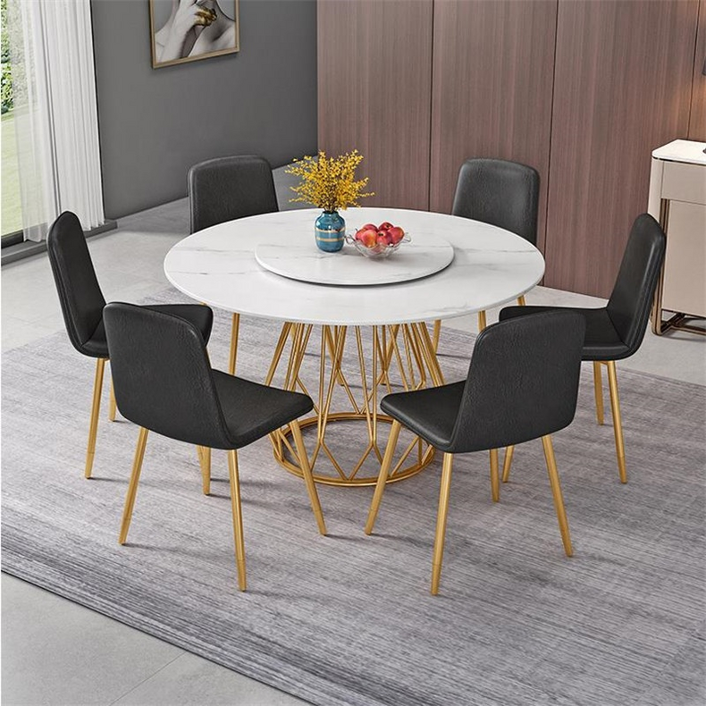 2021 Luxury Soft Parcel Hotel Restaurant Modern Gold Stainless Steel Leg Coffee Tables Round Marble Dining Table with Turntable