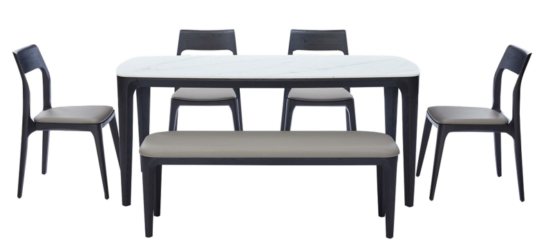 MODERN SINTERED STONE WITH ASH SOLID WOOD DINING TABLE