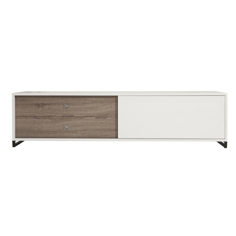 JF420KD+WP+OV TV stand with 2 drawers and door combination of white and light grey oak