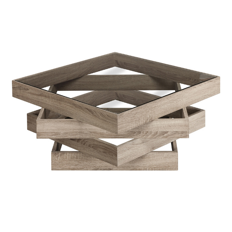 JF524KD-OV Coffee table combination of light grey oak and tempered glass