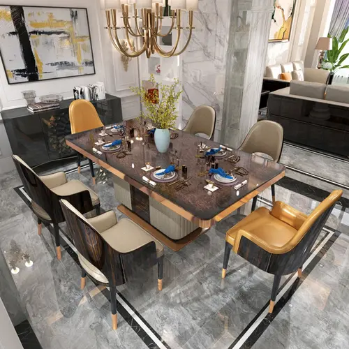 Italian modern folding extendable furniture dining table sets luxury 6 chairs sintered stone ceramic marble dining table set