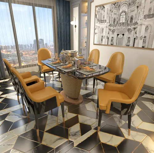 Luxury Nodic Restaurant Modern 6 Chairs Marble Top Dining Table sets For Home Dinning Room Furniture