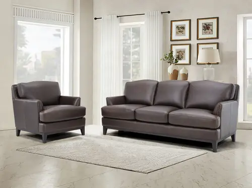 2703 Modern Brown Leather Three-seater Sofa