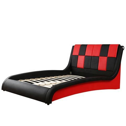 1443 Customized Modern Double King Size PU Synthetic Leather Curve Shape Upholstered Platform Bed