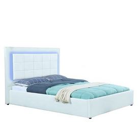 1435-1 Luxury Storage Bed in White Leather with LED Light
