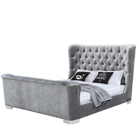 1402 Hot sell Upholstered Platform Pu Leather Bed with Tufted Headboard Wooden Slats