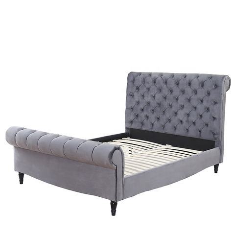 1393 High Headboard Back Bbutton Tufted Super King Size Bed Strong Wooden Frame Furniture High Back Velved Bed