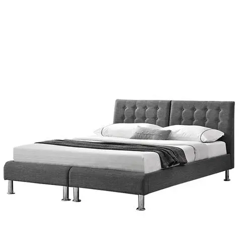 1193 Luxury Block Design Modern Bedroom Furniture Metal Feet Double Queen King Size Linen Fabric LIT Bed