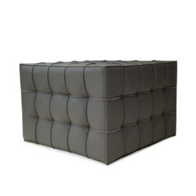 Square Faux Leather Cube Ottoman Pouf with Quilted Overlock Stitching