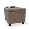 Square Jacquard Velvet Storage Ottoman with Beech Wood Legs and Sponge Padded Top (Dark Brown)
