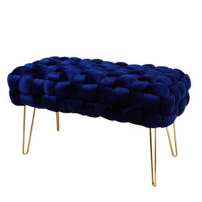 Hand-Woven Velvet Ottoman Bench with Metal Legs