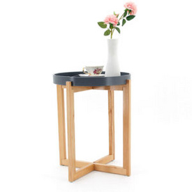 Foldable Side Table with Wood Legs