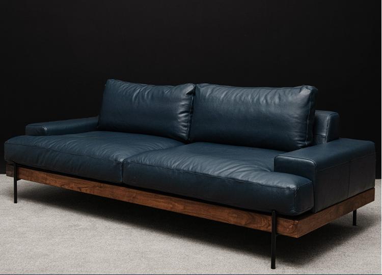 North American Black Walnut Leather Two-seat Sofa
