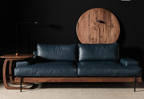 North American Black Walnut Leather Two-seat Sofa