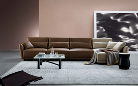 JHB134 Genuine Leather L-shaped Sofa with Wooden Legs