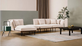 JHB125  Nordic Style White Fabric Sofa with Steel Wood Legs