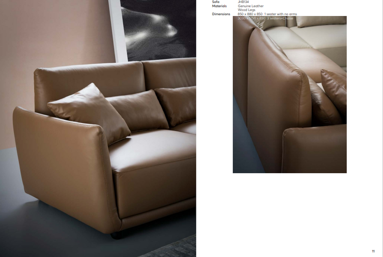 JHB134 Genuine Leather L-shaped Sofa with Wooden Legs