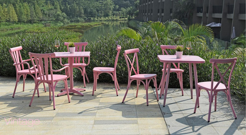 Outdoor Pink Aluminum Table and Chairs Set