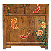 Antique Elm Two Door Two Drawer Modern Fish Painted Cabinet