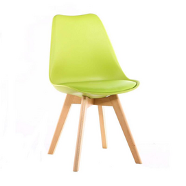 Nordic style tulip cafe chair designer dining plastic leather cushion chair with solid wood legs