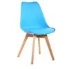 Nordic style tulip cafe chair designer dining plastic leather cushion chair with solid wood legs