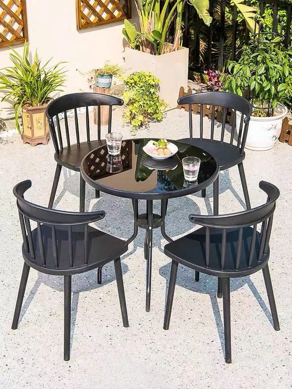 Outdoor Plastic Metal Rattan Table And Chairs Folding Dining Terrace Garden Patio Furniture Set