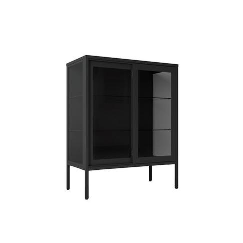 Black glass side steel cabinet
