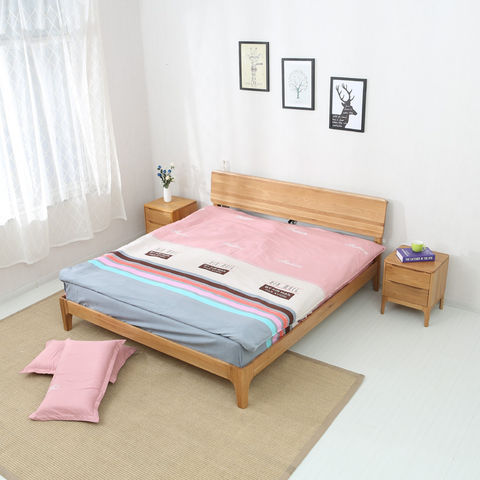 Solid Wood Double and Single Bed Wooden Oak