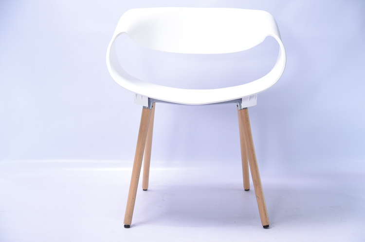 Modern Design Garden Chair With Wood Grain Transfer Legs White Dining Room Plastic Chair