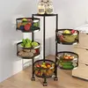 Kitchen Rotating Shelf 360 Degree Baskets Fruit Vegetable Storage Rack Floor Round Household Multi-function Shelf With Wheels