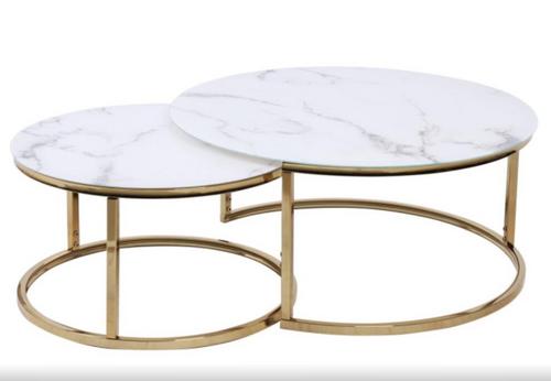 SUNRISE marble golden coffee table UCT7031/UCT7032 Glass Coffee Table SET ROUND SHAPE