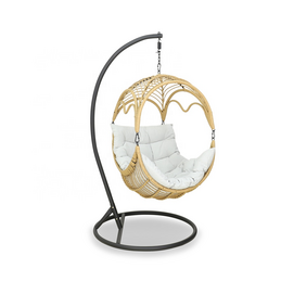 Swing Egg Chair with Stand for Indoor Outdoor, Patio Wicker Hanging Chair, Soft Cushion and Steel Stand, for Backyard Bedroom