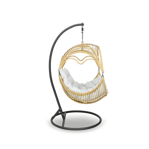 Swing Egg Chair with Stand for Indoor Outdoor, Patio Wicker Hanging Chair, Soft Cushion and Steel Stand, for Backyard Bedroom