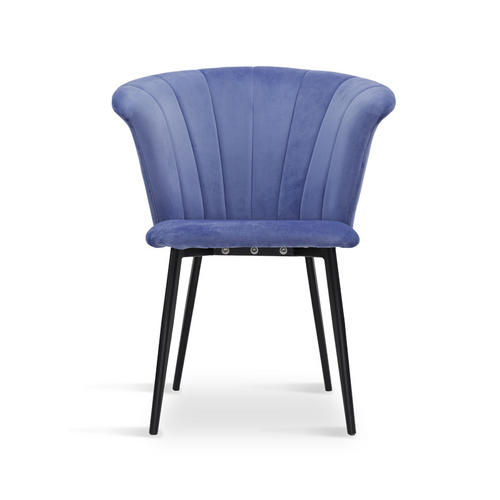 Navy Blue Velvet Shell Shape Armrest Metal Leg Dinging Chair Living Room Chair