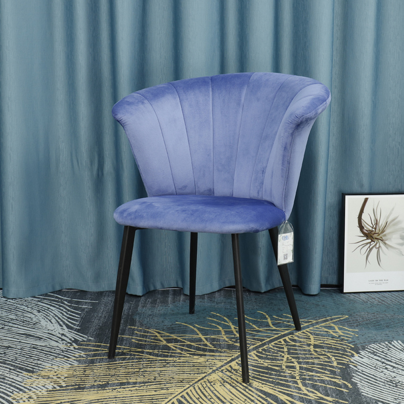 Navy Blue Velvet Shell Shape Armrest Metal Leg Dinging Chair Living Room Chair