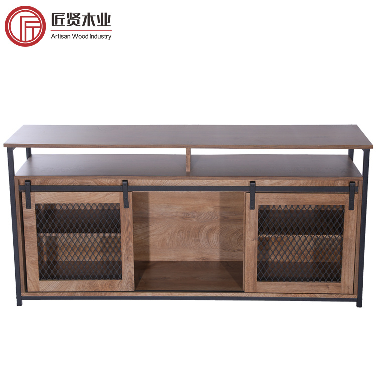 Industrial TV Stand Entertainment Unit Iron TV Cabinet Sliding Barn Door Modern TV Cabinet