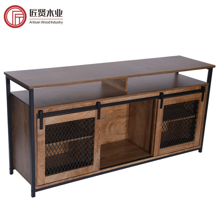 Industrial TV Stand Entertainment Unit Iron TV Cabinet Sliding Barn Door Modern TV Cabinet