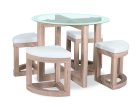 Space-saving Dining Room Glass Top Round Wood Dining Tables