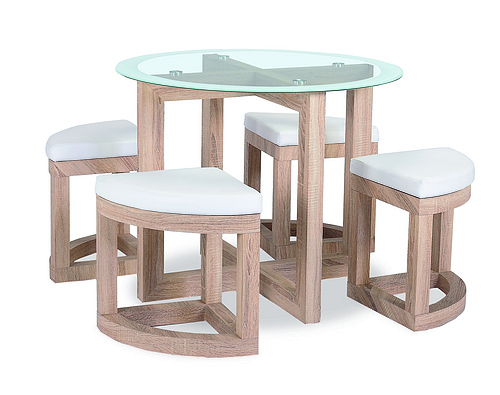 Space-saving Dining Room Glass Top Round Wood Dining Tables