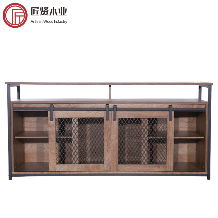 Industrial TV Stand Entertainment Unit Iron TV Cabinet Sliding Barn Door Modern TV Cabinet