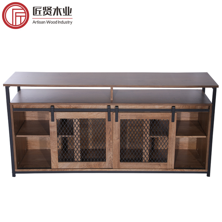 Industrial TV Stand Entertainment Unit Iron TV Cabinet Sliding Barn Door Modern TV Cabinet