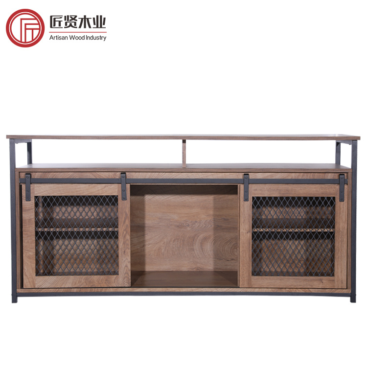 Industrial TV Stand Entertainment Unit Iron TV Cabinet Sliding Barn Door Modern TV Cabinet