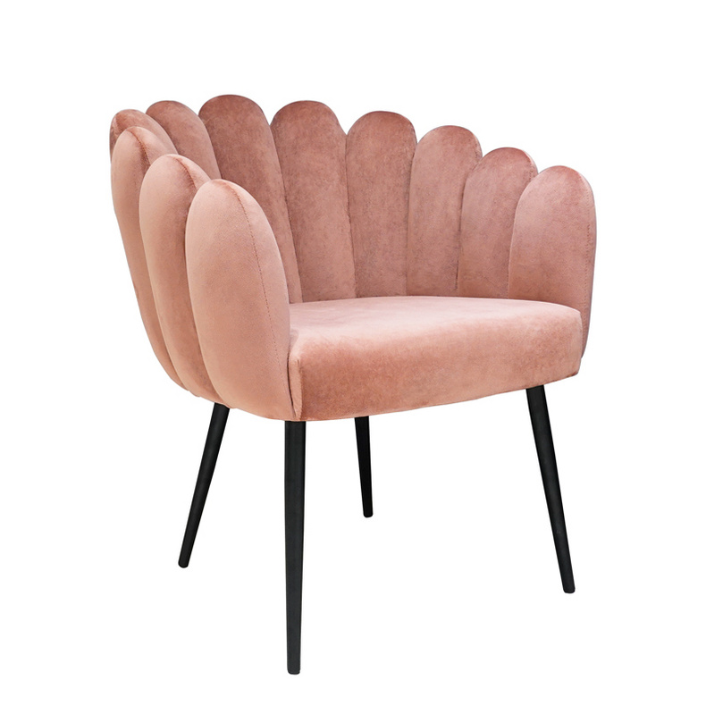 Nordic Flower Type Pink Velvet Lounge Armchair,Luxury Pink Modern Dining Chairs