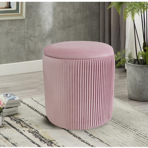Velvet Storage Ottoman Stool,Upholstered Pink Bedroom Velvet Tufted Ottoman
