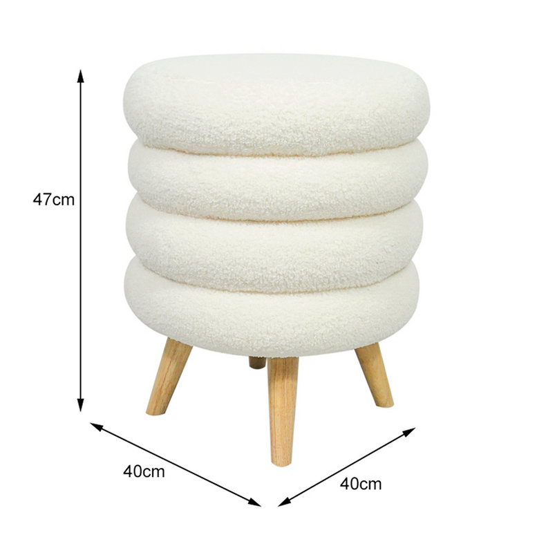 New Design Livingroom White Fabric Stool Wooden Leg Lambswool Ottoman Foot stool