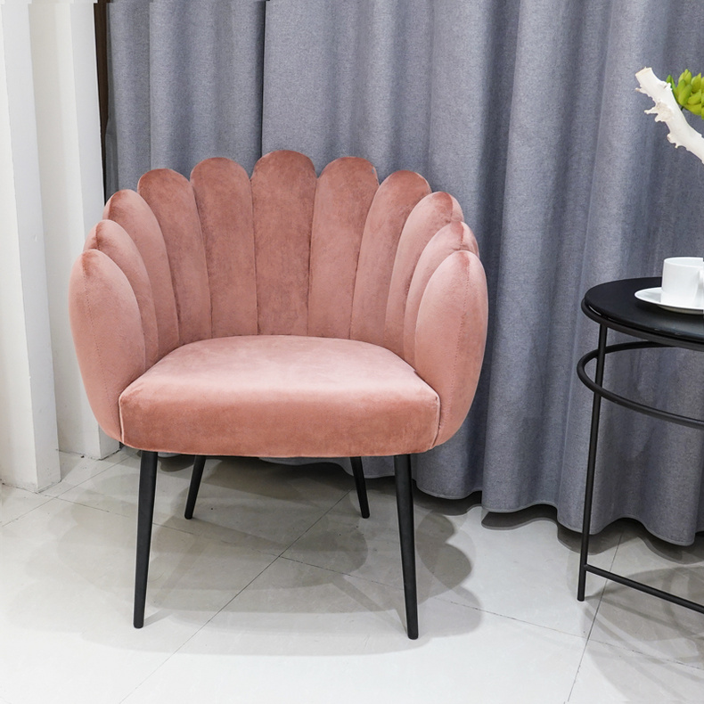 Nordic Flower Type Pink Velvet Lounge Armchair,Luxury Pink Modern Dining Chairs